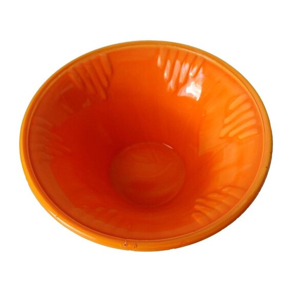 Art Deco Akro Agate Orange Dart Bowl Vase Vintage Small Planter Flower Pot - Picture 1 of 4